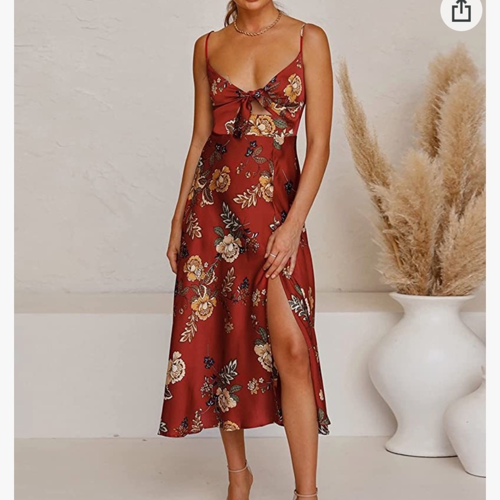 Red Floral Satin Dress